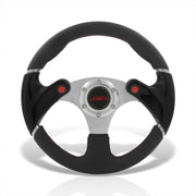 JDM Sport Universal 320mm Dual Button Style Aluminum Steering Wheel Silver Center with Black Handles - Parts Agent