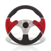 JDM Sport Universal 320mm Dual Button Style Aluminum Steering Wheel Silver Center with Red Handles - Parts Agent