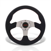 JDM Sport Universal 320mm Type-R Style Aluminum Steering Wheel Silver Center with Red Stitching - Parts Agent