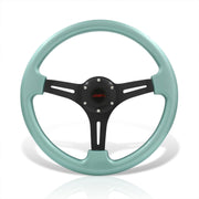 JDM Sport Universal 350mm Heavy Duty Aluminum Steering Wheel Black Center Mint Green - Parts Agent