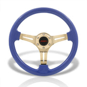 JDM Sport Universal 350mm Heavy Duty Steel Steering Wheel Gold Center Metallic Blue - Parts Agent
