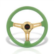 JDM Sport Universal 350mm Heavy Duty Steel Steering Wheel Gold Center Metallic Green - Parts Agent