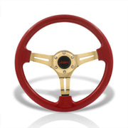 JDM Sport Universal 350mm Heavy Duty Steel Steering Wheel Gold Center Metallic Red - Parts Agent