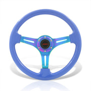 JDM Sport Universal 350mm Heavy Duty Steel Steering Wheel Neo Chrome Center Metallic Blue - Parts Agent