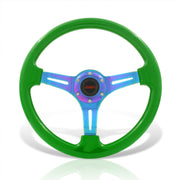 JDM Sport Universal 350mm Heavy Duty Steel Steering Wheel Neo Chrome Center Metallic Green - Parts Agent