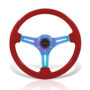 JDM Sport Universal 350mm Heavy Duty Steel Steering Wheel Neo Chrome Center Metallic Red - Parts Agent