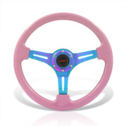 JDM Sport Universal 350mm Heavy Duty Steel Steering Wheel Neo Chrome Center Pink - Parts Agent