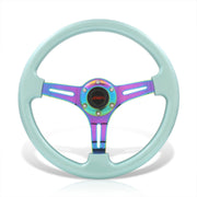 JDM Sport Universal 350mm Heavy Duty Steel Steering Wheel Neo Chrome Center Teal - Parts Agent