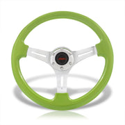 JDM Sport Universal 350mm Heavy Duty Steel Steering Wheel Polished Center Metallic Green - Parts Agent