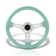 JDM Sport Universal 350mm Heavy Duty Steel Steering Wheel Polished Center Metallic Mint Green - Parts Agent