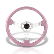 JDM Sport Universal 350mm Heavy Duty Steel Steering Wheel Polished Center Metallic Pink - Parts Agent