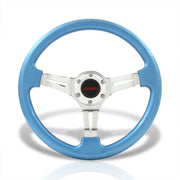 JDM Sport Universal 350mm Heavy Duty Steel Steering Wheel Polished Center Metallic Sky Blue - Parts Agent