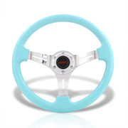 JDM Sport Universal 350mm Heavy Duty Steel Steering Wheel Polished Center Tiffany Blue - Parts Agent