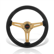 JDM Sport Universal 350mm Heavy Duty Steel Wood Grain Style Steering Wheel Gold Center Black Wood - Parts Agent