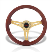 JDM Sport Universal 350mm Heavy Duty Steel Wood Grain Style Steering Wheel Gold Center Light Wood - Parts Agent