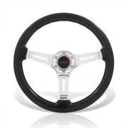 JDM Sport Universal 350mm Heavy Duty Steel Wood Grain Style Steering Wheel Polished Center Black Wood - Parts Agent