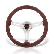 JDM Sport Universal 350mm Heavy Duty Steel Wood Grain Style Steering Wheel Polished Center Dark Wood - Parts Agent