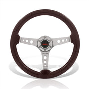 JDM Sport Universal 350mm Heavy Duty Steel Wood Grain Style Steering Wheel Polished Center Dark Wood - Parts Agent
