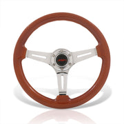 JDM Sport Universal 350mm Heavy Duty Steel Wood Grain Style Steering Wheel Polished Center Light Wood - Parts Agent