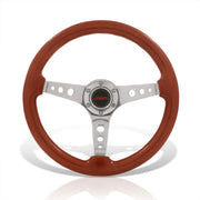JDM Sport Universal 350mm Heavy Duty Steel Wood Grain Style Steering Wheel Polished Center Light Wood - Parts Agent