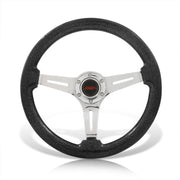 JDM Sport Universal 350mm Heavy Duty Steel Wood Grain Style Steering Wheel Polished Center Metallic Black Wood - Parts Agent