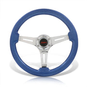 JDM Sport Universal 350mm Heavy Duty Steel Wood Grain Style Steering Wheel Polished Center Metallic Blue Wood - Parts Agent