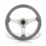 JDM Sport Universal 350mm Heavy Duty Steel Wood Grain Style Steering Wheel Polished Center Metallic Gunmetal Wood - Parts Agent
