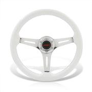 JDM Sport Universal 350mm Heavy Duty Steel Wood Grain Style Steering Wheel Polished Center White Wood - Parts Agent