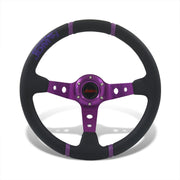 JDM Sport Universal 350mm PVC Leather Deep Dish Style Aluminum Steering Wheel Black Center with Blue 4 Pin Stripes - Parts Agent
