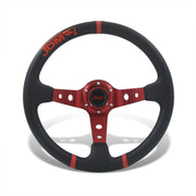 JDM Sport Universal 350mm PVC Leather Deep Dish Style Aluminum Steering Wheel Black Center with Red 3 Pin Stripes - Parts Agent