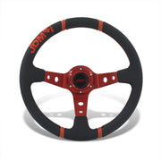 JDM Sport Universal 350mm PVC Leather Deep Dish Style Aluminum Steering Wheel Black Center with Red 4 Pin Stripes - Parts Agent