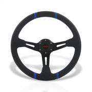 JDM Sport Universal 350mm PVC Leather Deep Dish Style Aluminum Steering Wheel Carbon Fiber Wrapped with Blue Stripes - Parts Agent