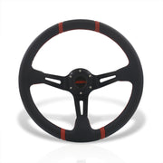 JDM Sport Universal 350mm PVC Leather Deep Dish Style Aluminum Steering Wheel Carbon Fiber Wrapped with Red Stripes - Parts Agent