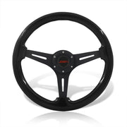 JDM Sport Universal 350mm Wood Grain Style Aluminum Steering Wheel Black Center Black Wood - Parts Agent