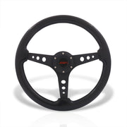 JDM Sport Universal 350mm Wood Grain Style Aluminum Steering Wheel Black Center Black Wood - Parts Agent