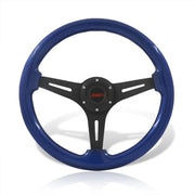 JDM Sport Universal 350mm Wood Grain Style Aluminum Steering Wheel Black Center Blue Wood - Parts Agent