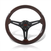 JDM Sport Universal 350mm Wood Grain Style Aluminum Steering Wheel Black Center Dark Wood - Parts Agent