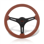 JDM Sport Universal 350mm Wood Grain Style Aluminum Steering Wheel Black Center Light Wood - Parts Agent