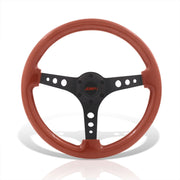 JDM Sport Universal 350mm Wood Grain Style Aluminum Steering Wheel Black Center Light Wood - Parts Agent