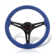 JDM Sport Universal 350mm Wood Grain Style Aluminum Steering Wheel Black Center Metallic Blue Wood - Parts Agent