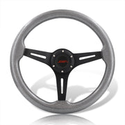 JDM Sport Universal 350mm Wood Grain Style Aluminum Steering Wheel Black Center Metallic Gunmetal Wood - Parts Agent