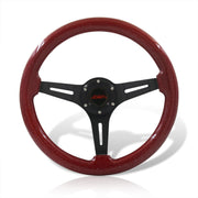 JDM Sport Universal 350mm Wood Grain Style Aluminum Steering Wheel Black Center Metallic Red Wood - Parts Agent