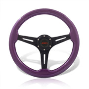 JDM Sport Universal 350mm Wood Grain Style Aluminum Steering Wheel Black Center Purple Wood - Parts Agent