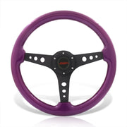 JDM Sport Universal 350mm Wood Grain Style Aluminum Steering Wheel Black Center Purple Wood - Parts Agent