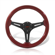 JDM Sport Universal 350mm Wood Grain Style Aluminum Steering Wheel Black Center Red Wood - Parts Agent