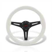 JDM Sport Universal 350mm Wood Grain Style Aluminum Steering Wheel Black Center White Wood - Parts Agent