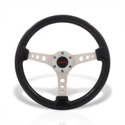 JDM Sport Universal 350mm Wood Grain Style Aluminum Steering Wheel Polished Center Black Wood - Parts Agent