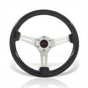 JDM Sport Universal 350mm Wood Grain Style Aluminum Steering Wheel Polished Center Black Wood - Parts Agent