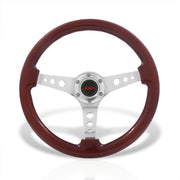 JDM Sport Universal 350mm Wood Grain Style Aluminum Steering Wheel Polished Center Dark Wood - Parts Agent