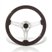 JDM Sport Universal 350mm Wood Grain Style Aluminum Steering Wheel Polished Center Dark Wood - Parts Agent